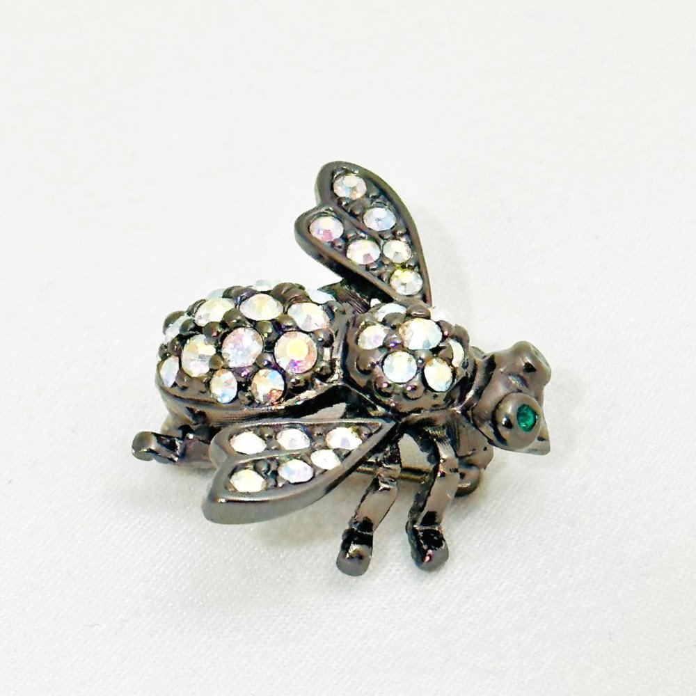 Joan Rivers Bee Brooch/Pin - Gun metal with Crystals